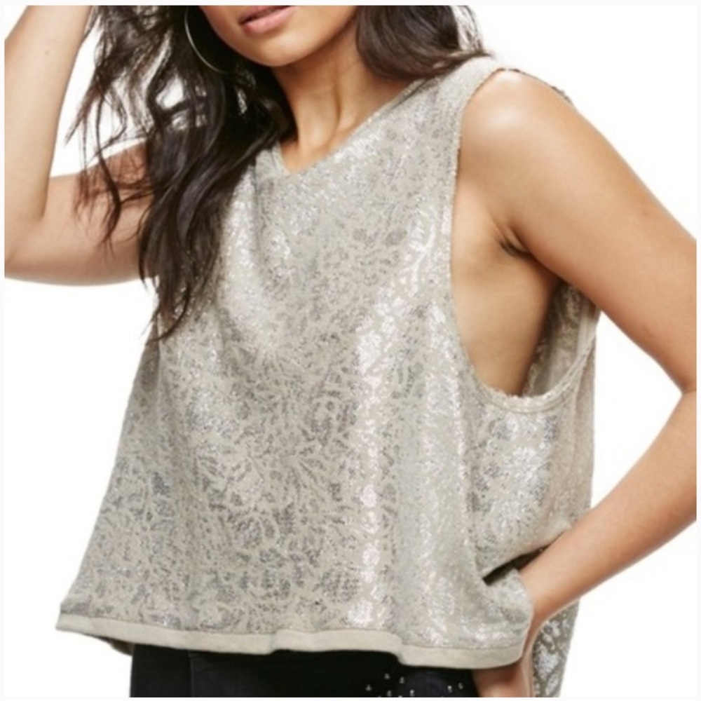 #454 FREE PEOPLE Metallic Top size S